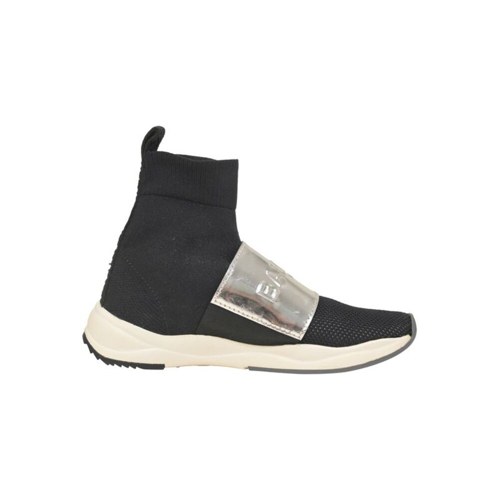 Balmain Cameron Embossed Logo High Top Sneakers in Black Stretch Knit And Mesh